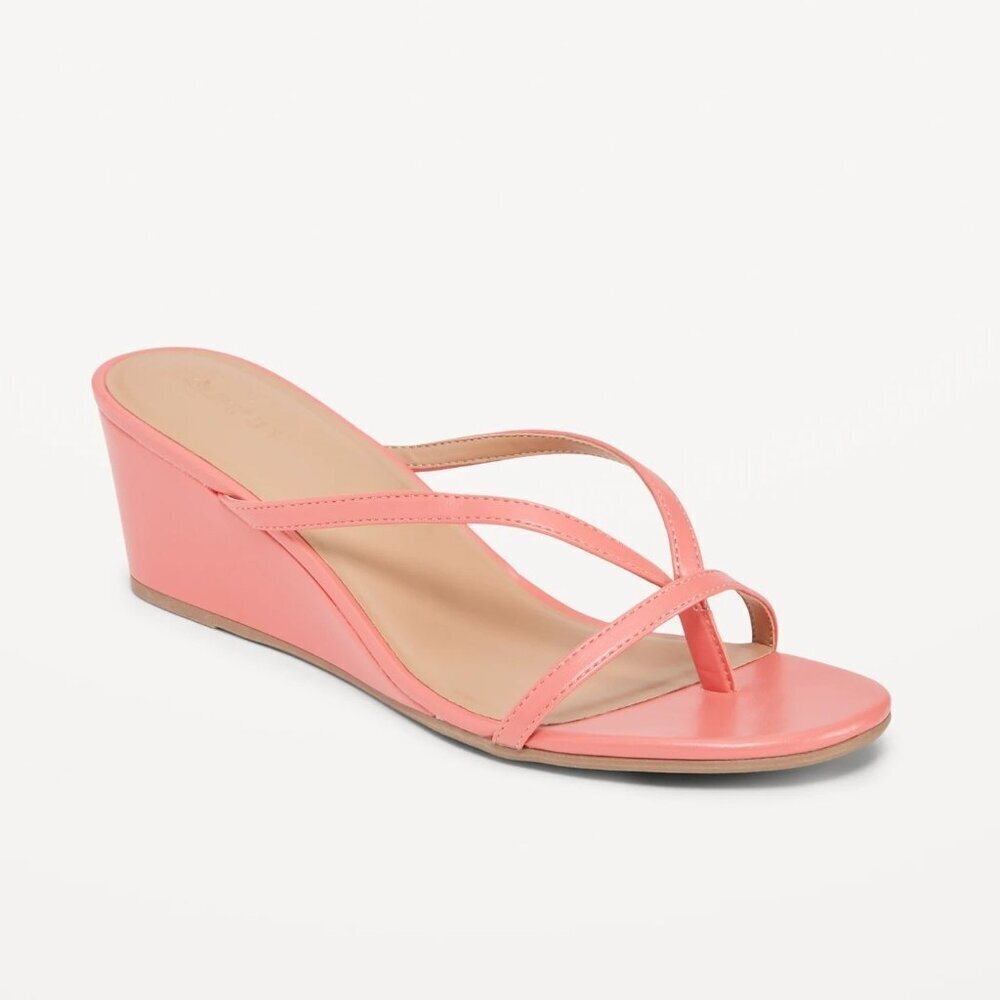 NWT Old Navy Strappy Wedge Thong Sandals Pink Coral 8.5